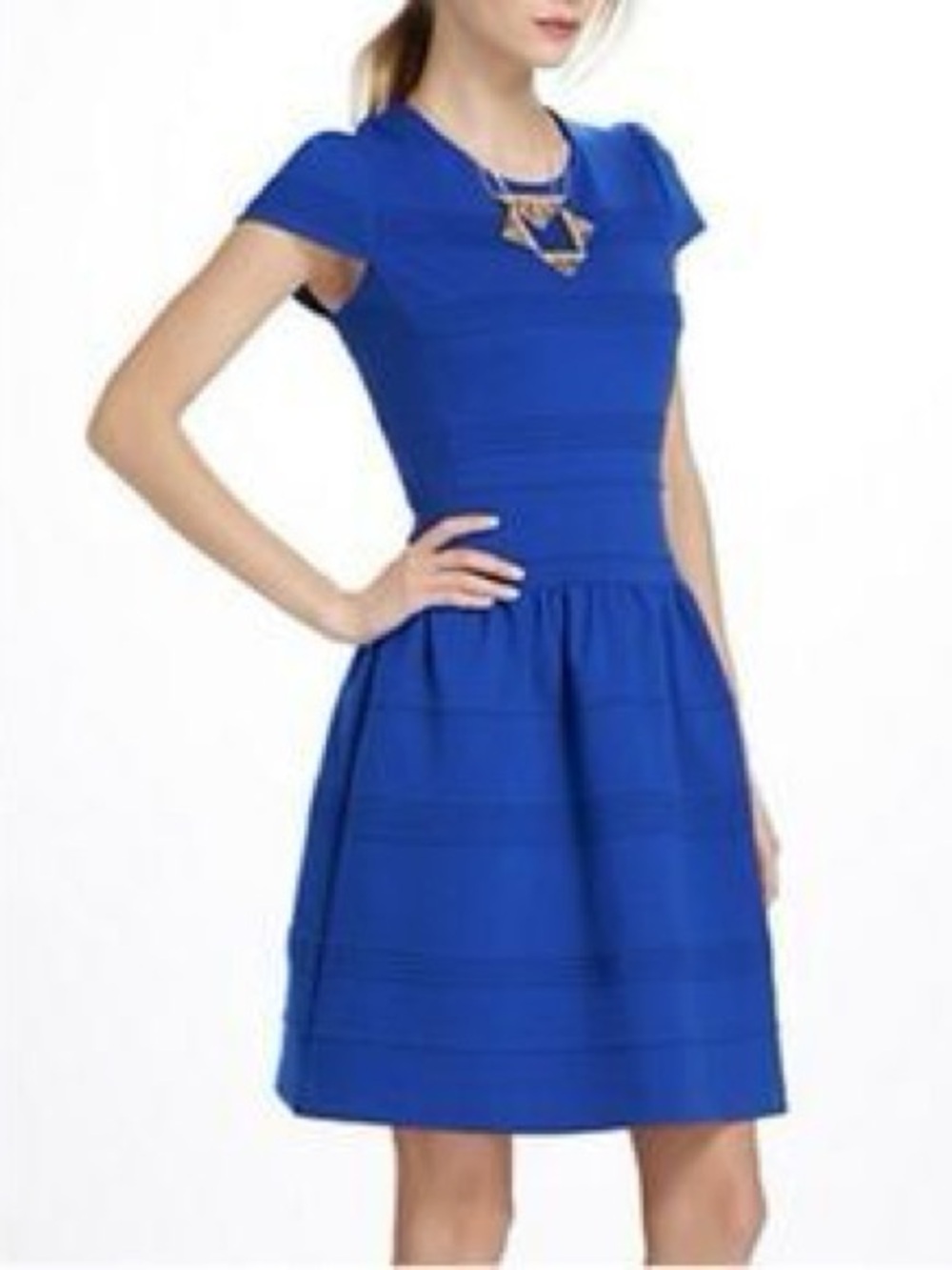 Anthropologie Girls From Savoy Royal Blue Cap Sleeve Pintuck Flare Dress Size 0